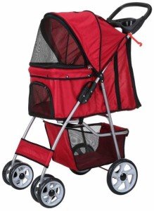confidence deluxe folding four wheel pet-stroller for cats and dogs - red
