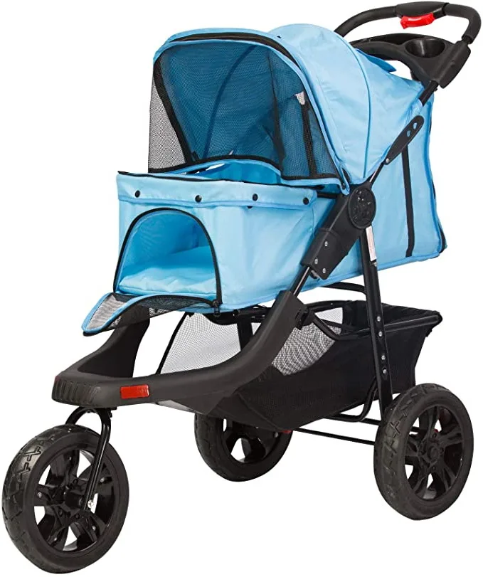 Vilobos Foldable Large Pet Jogger Stroller for Dog/Cat,Portable Three Wheels Pet Stroller with Extra Large Storage Space
